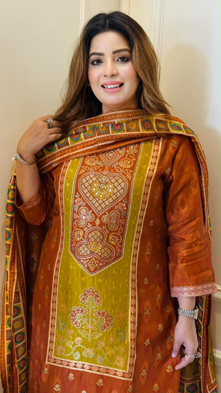 Chaitali Banarsi Suit Set- Brown