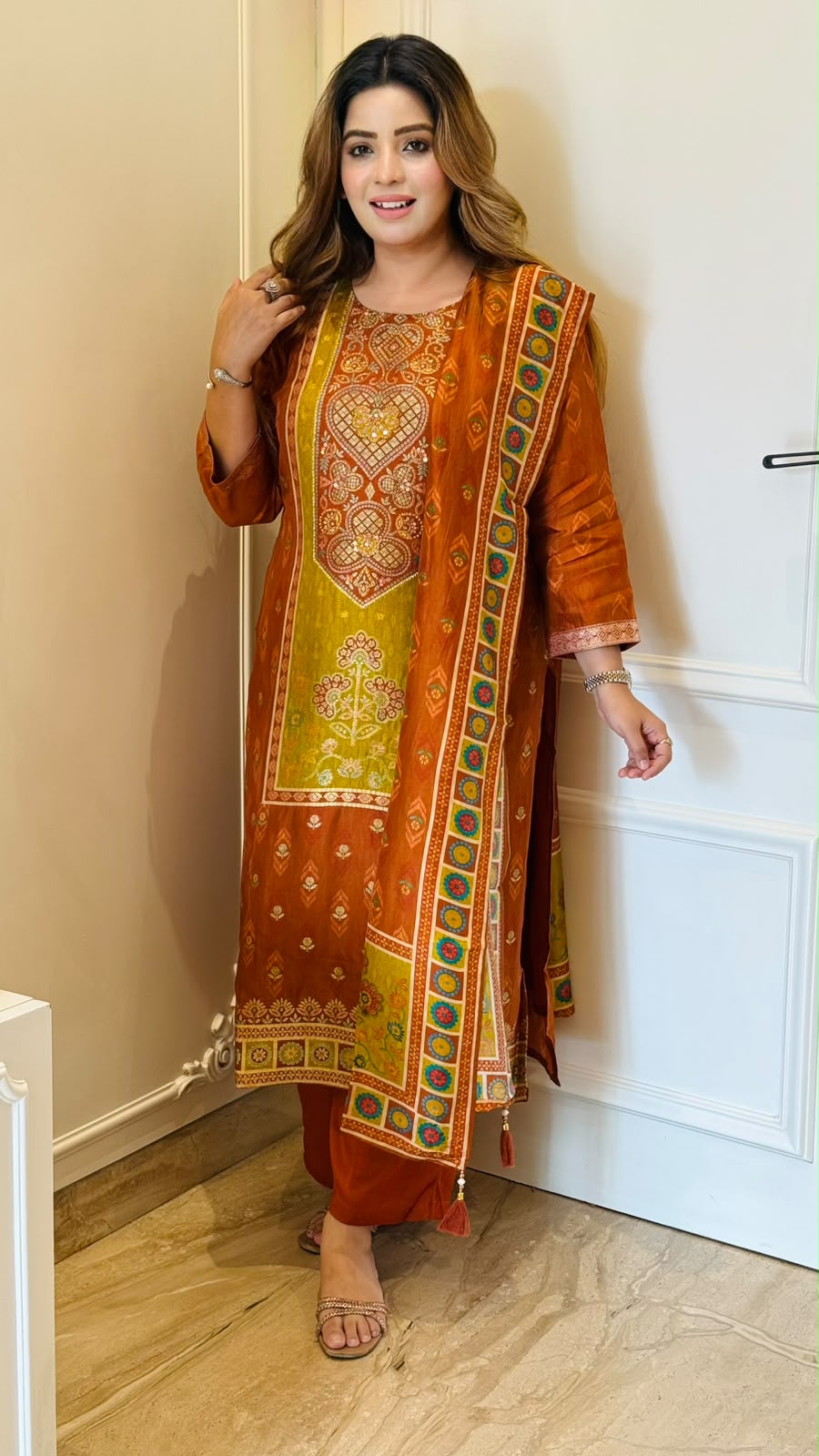 Chaitali Banarsi Suit Set- Brown