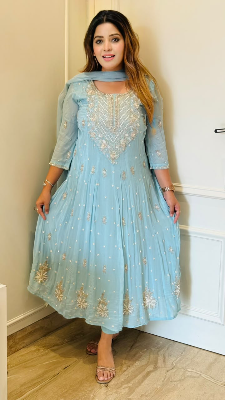 Tanisha Chinnon 3-Piece Anarkali Suit Set- Blue