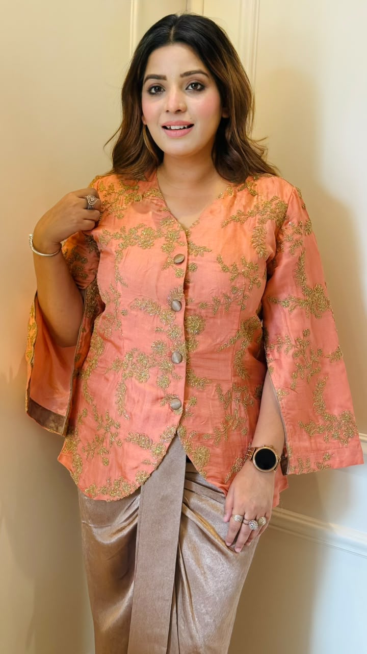 Aradhita Indo-Western Fabric Dress- Orange, Yellow, Green, Beige