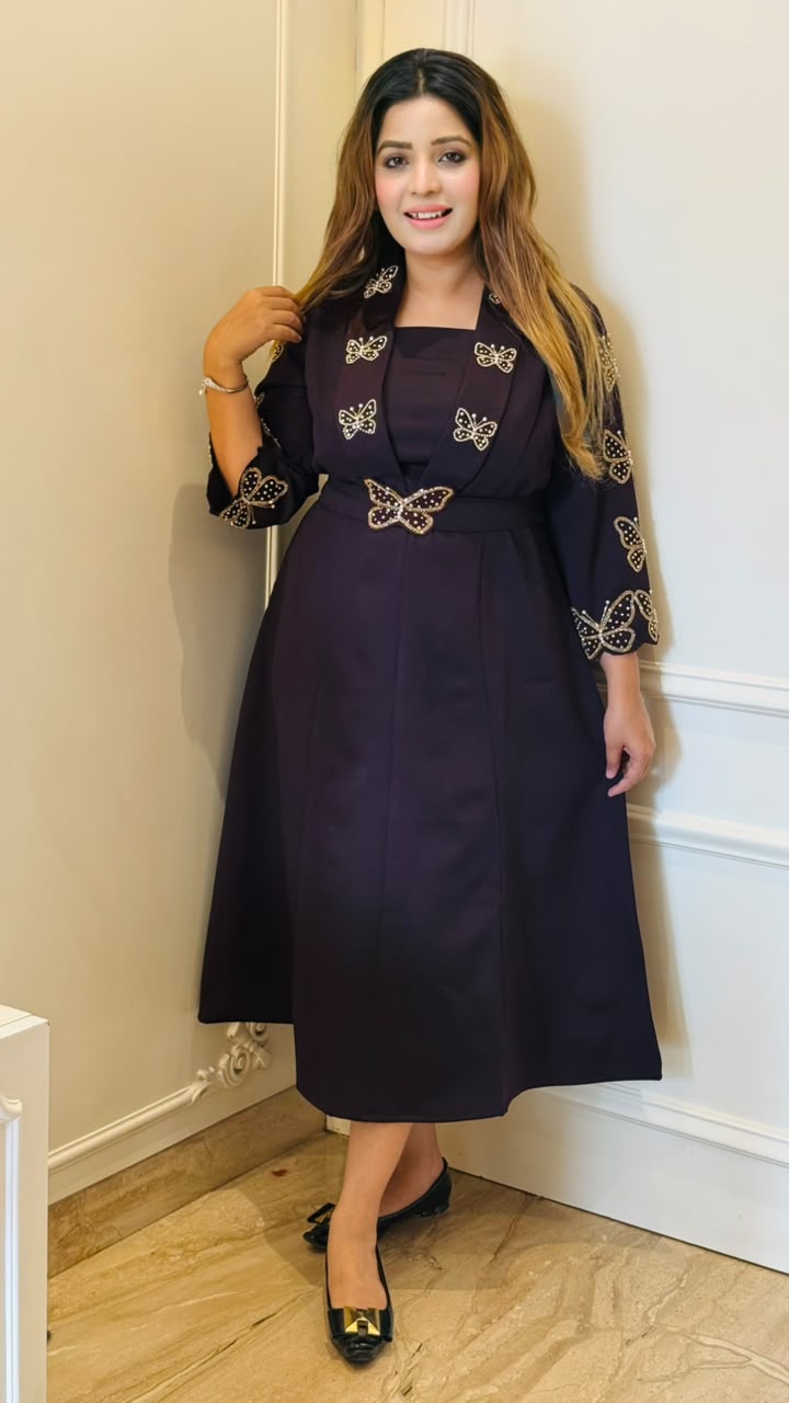 Ishwari Crepe Dress- Navy, Black, Magenta
