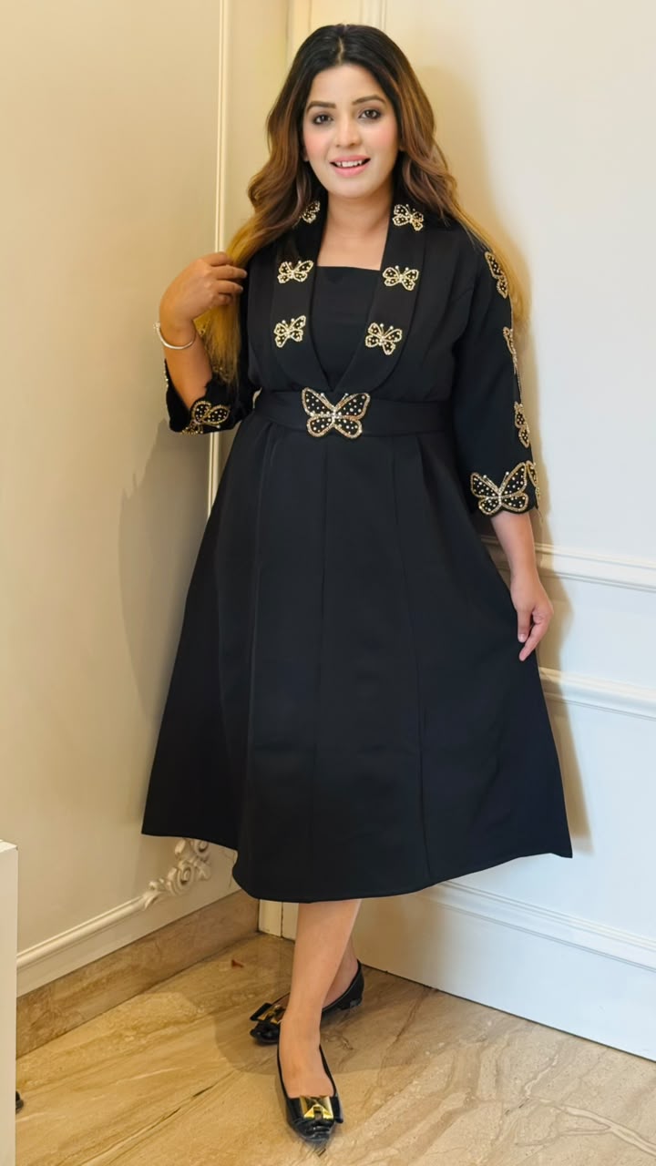 Ishwari Crepe Dress- Navy, Black, Magenta