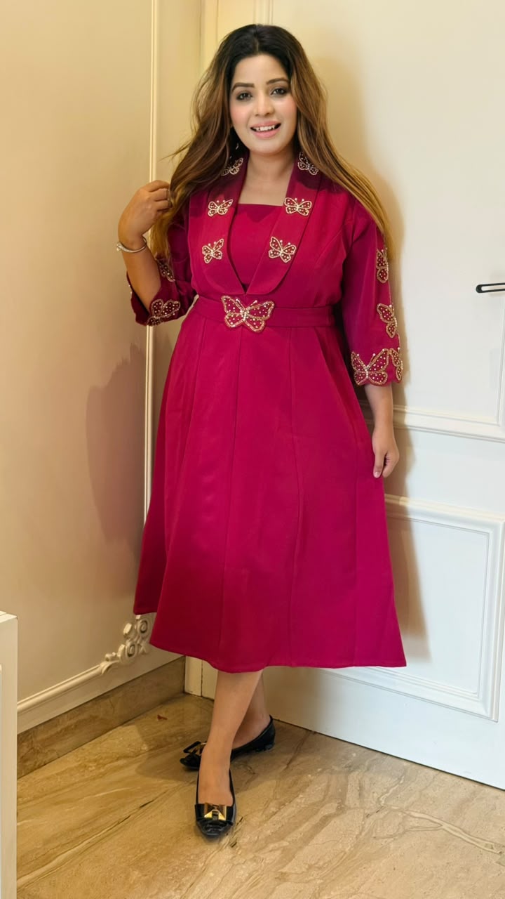 Ishwari Crepe Dress- Navy, Black, Magenta