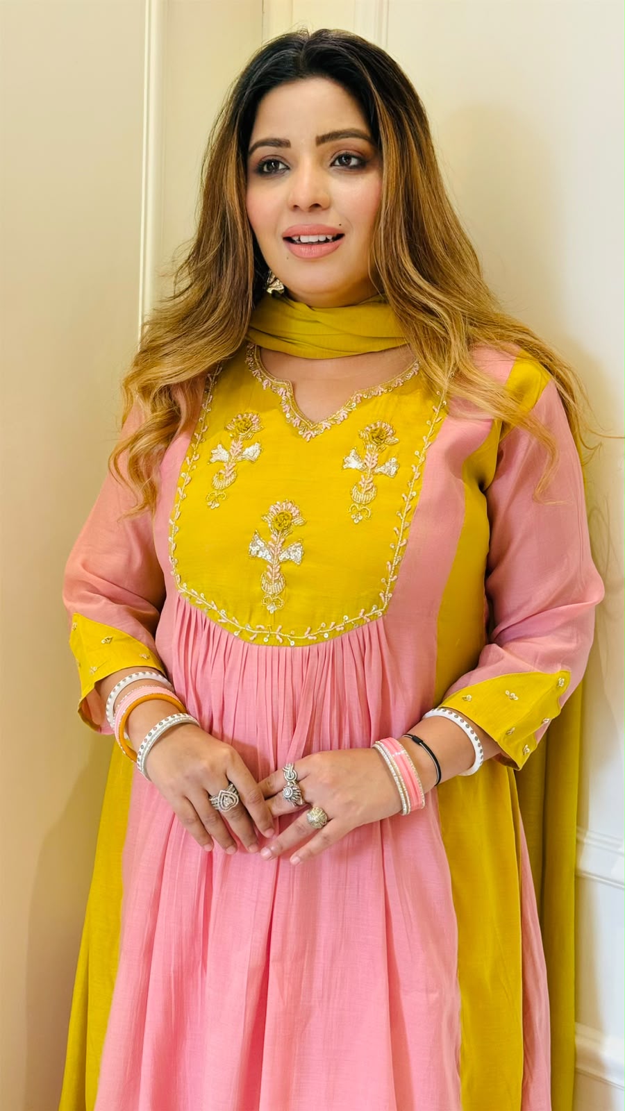 Akshi Maslin Anarkali Suit Set- Pink