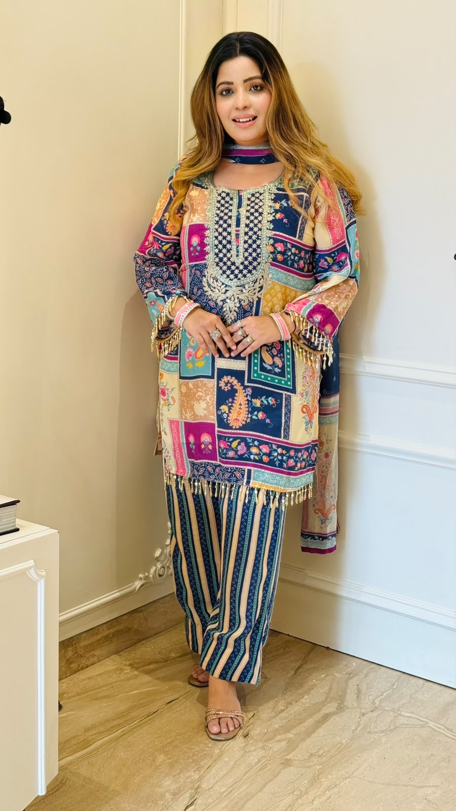 Meherika Crepe Farshi Salwar Suit Set- Blue