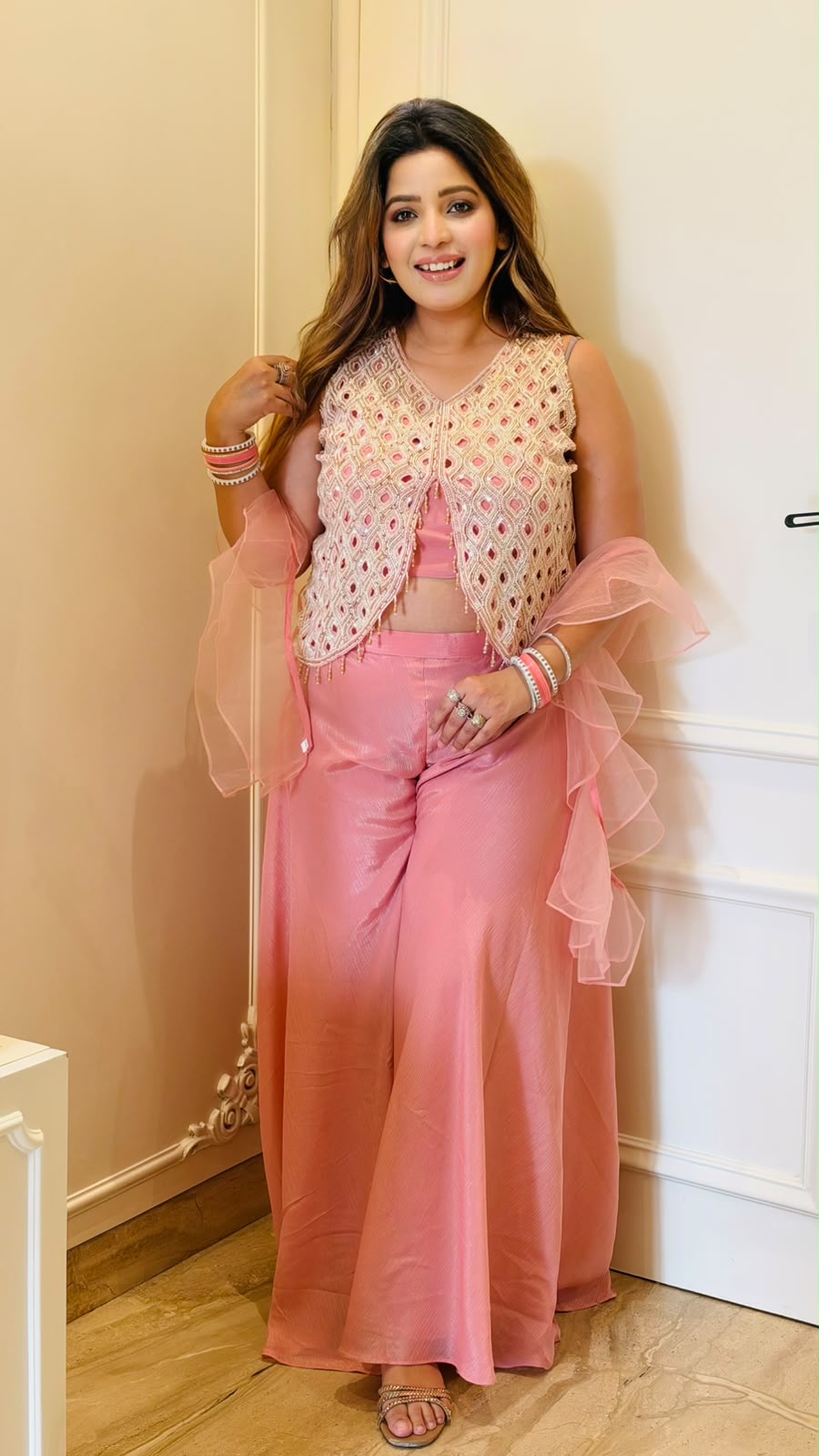 Ashima Indo-Western Party Wear Set- Pink, Grey