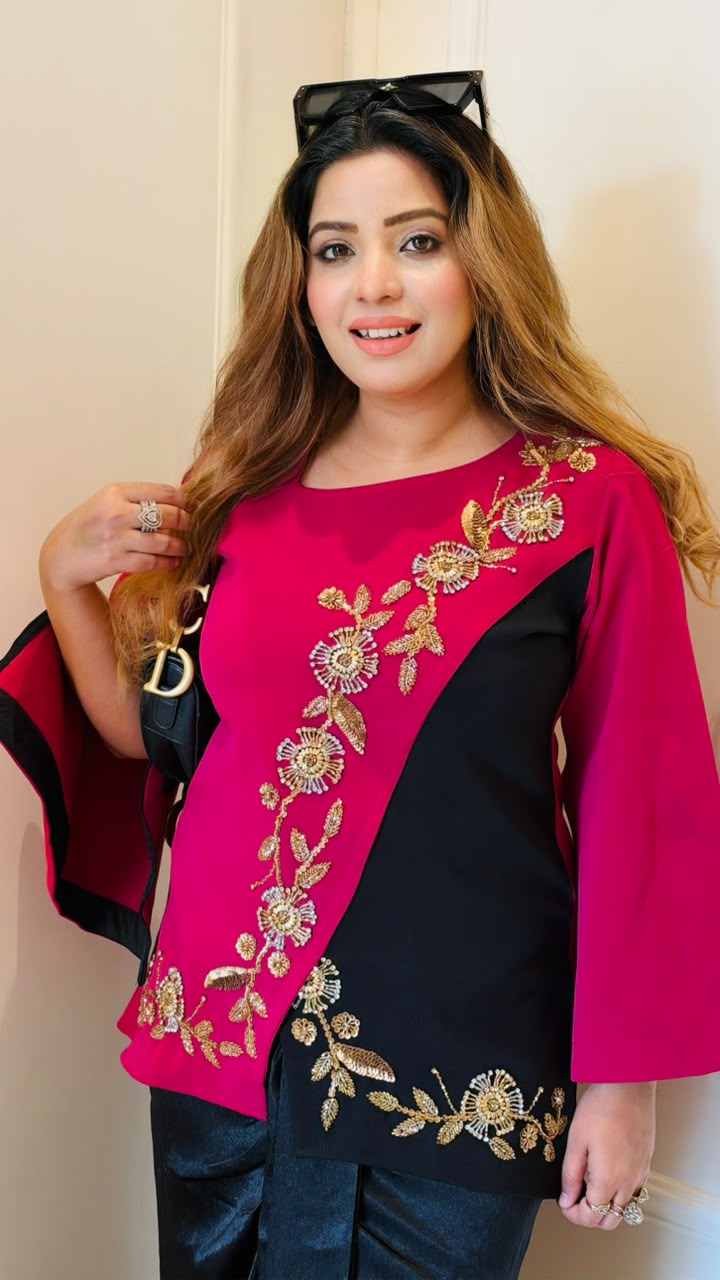 Charu Indo-Western Banana Crepe Dres- Green, Navy, Brown, Pink