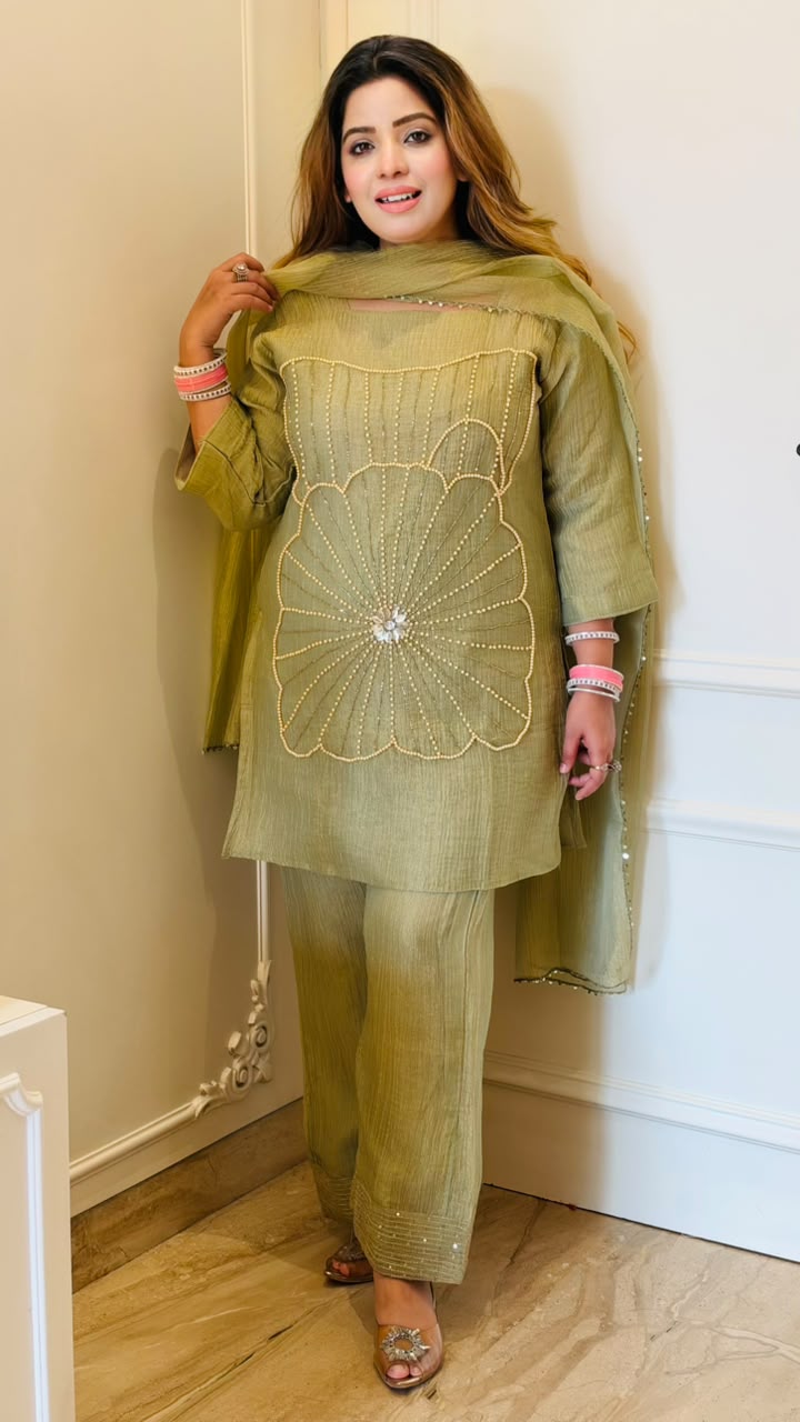 Deepti Salsa Suit Set- Orange, green
