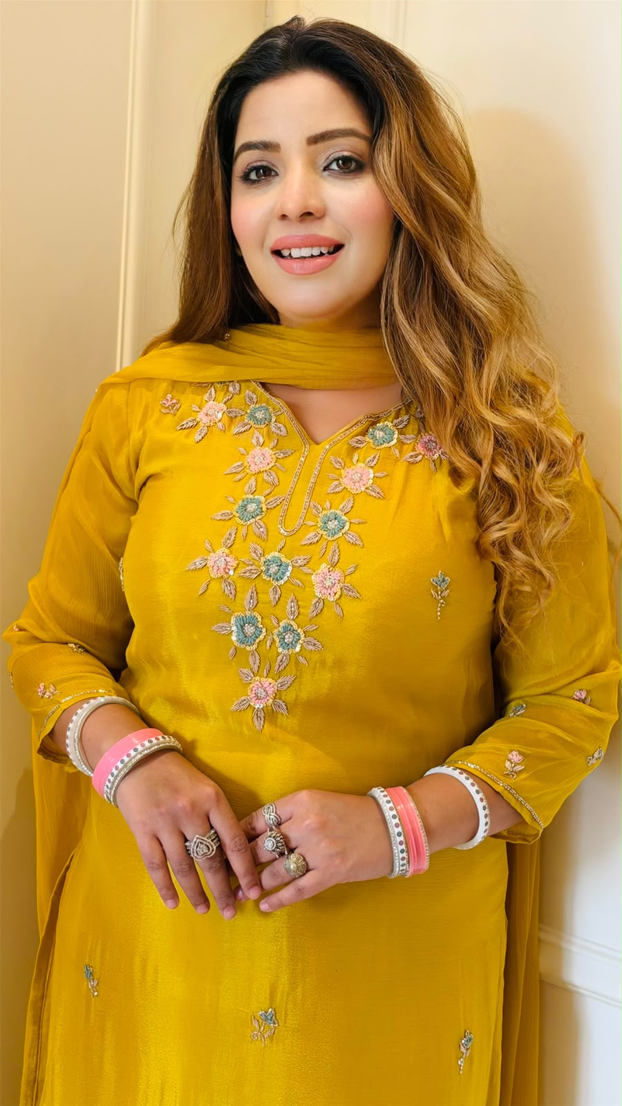 Divya Chinnon Suit Set- Yellow