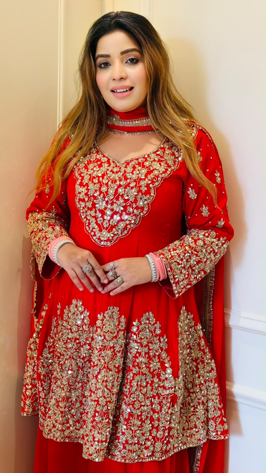 Kajal Crepe Peplum Sharara Suit Set- Orange