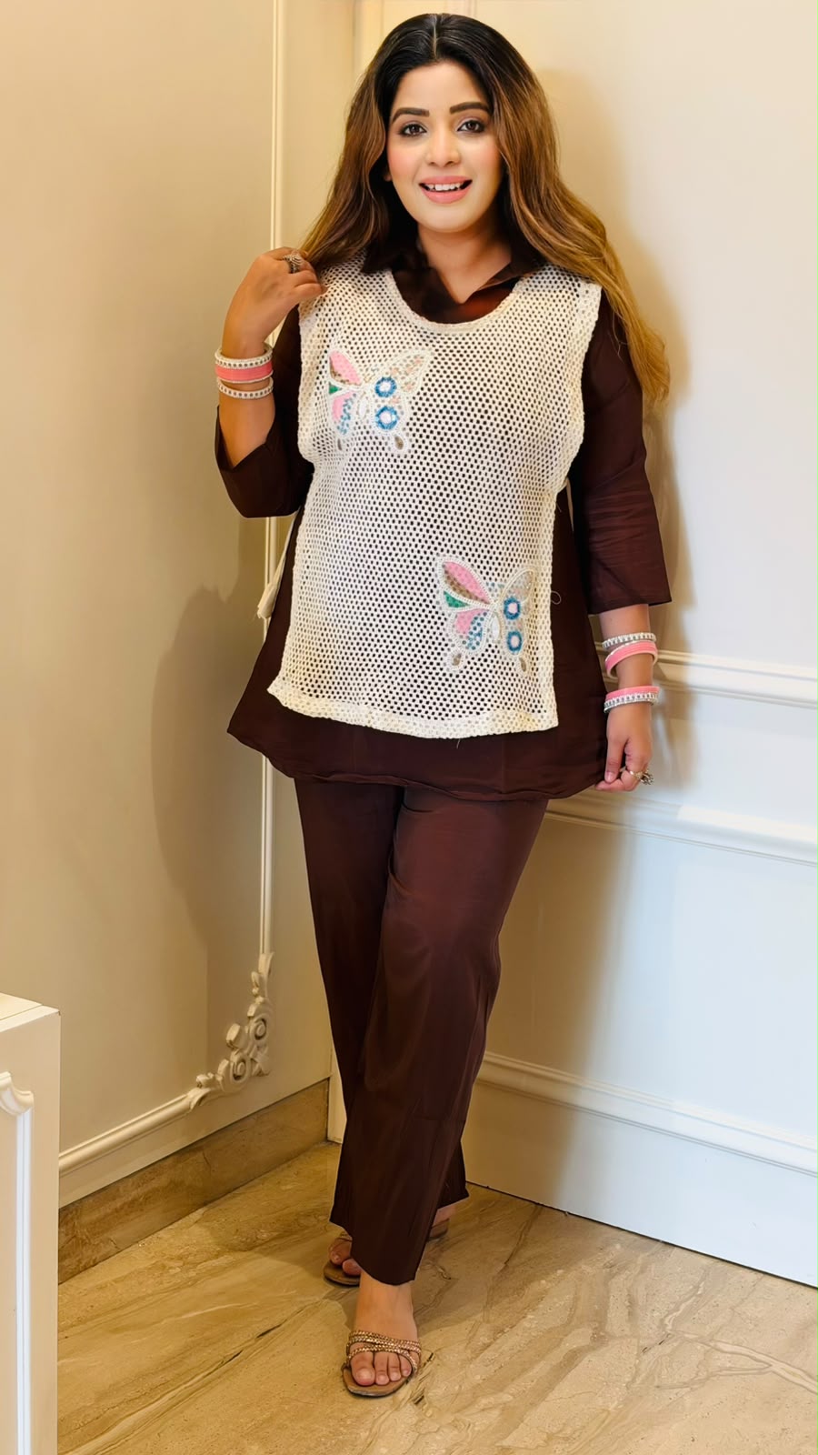 Karishma Maslin Cordset- Brown, Wine