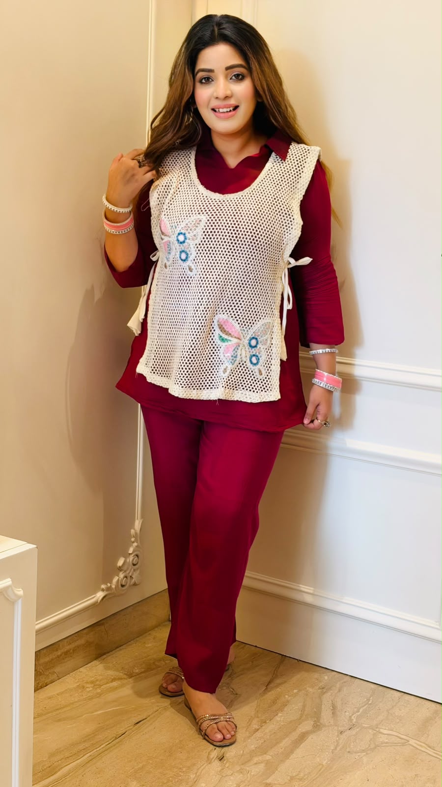 Karishma Maslin Cordset- Brown, Wine