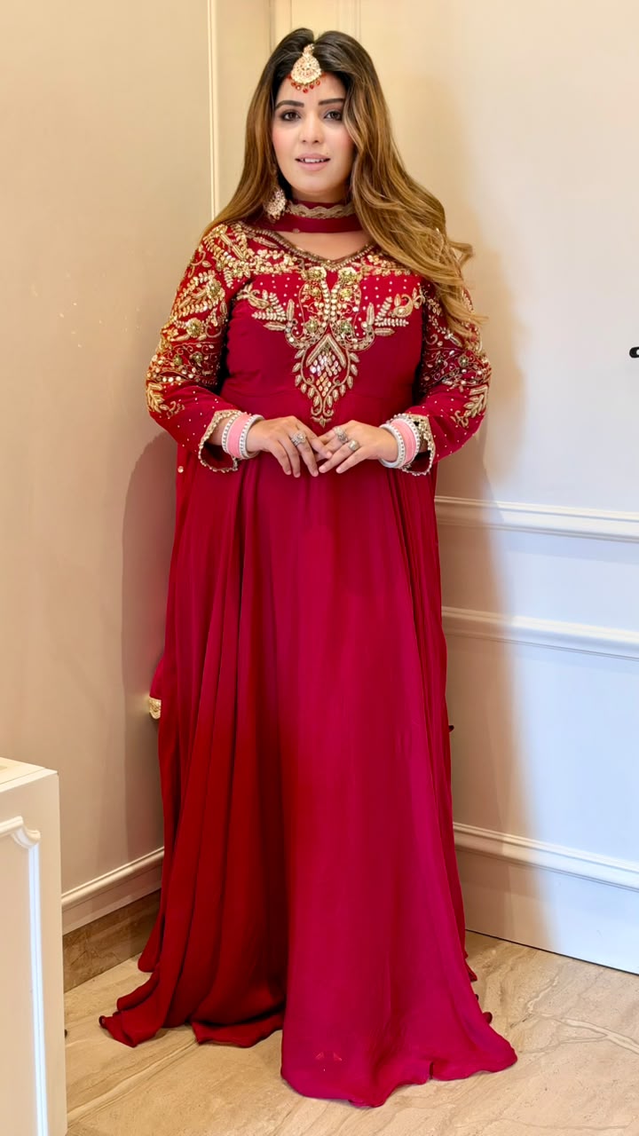 Lekha Georgette Anarkali Suit Set- Pink, Green, Blue