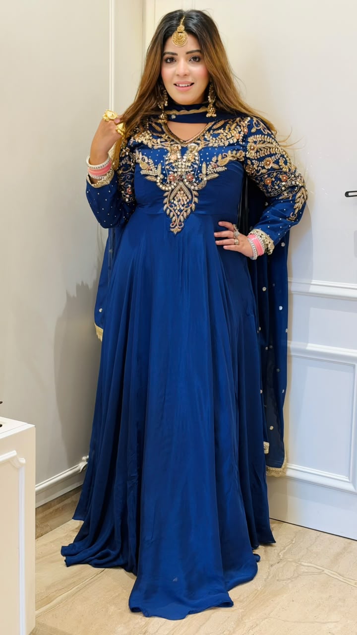 Lekha Georgette Anarkali Suit Set- Pink, Green, Blue