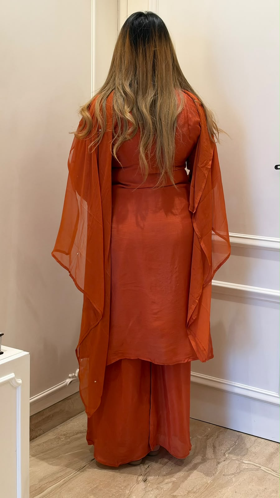 Naina Chinnon Suit Set- Orange