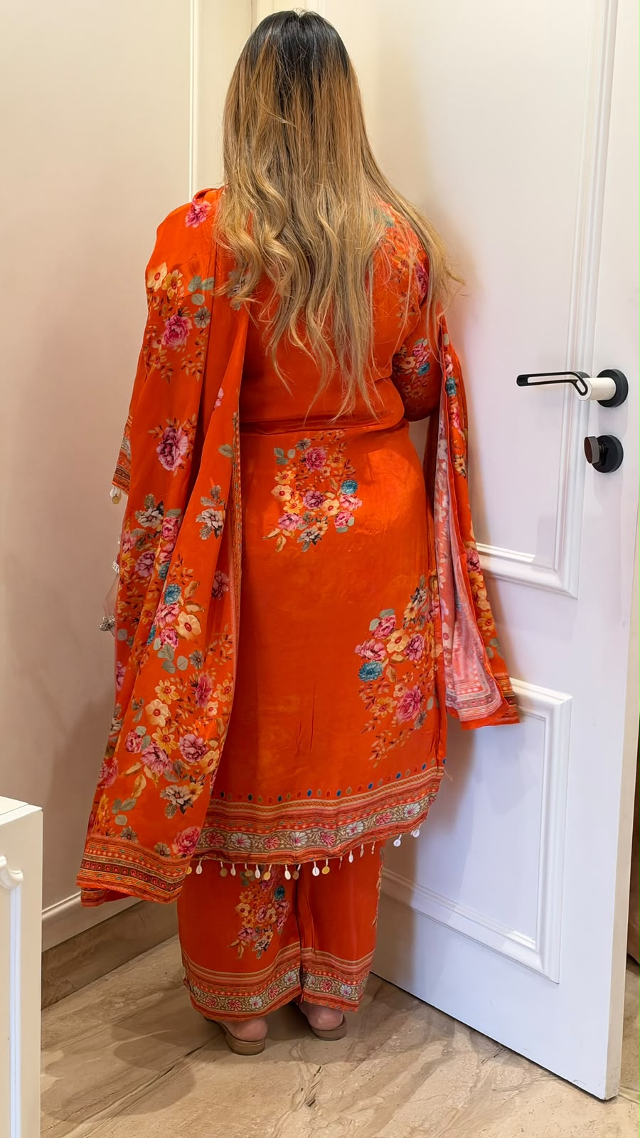 Nisha Crepe Suit Set- Orange