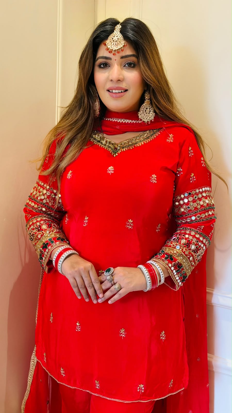 Sakina Crepe Bell-Bottom Suit Set- Tomato Red