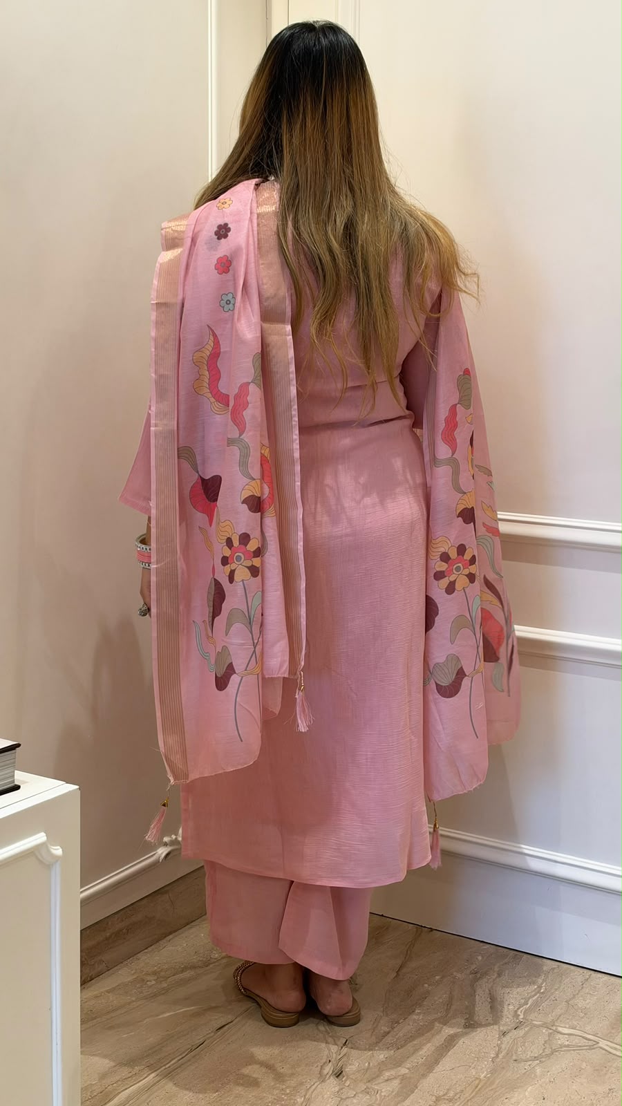 Saloni Cotton Suit Set- Offwhite, Pink