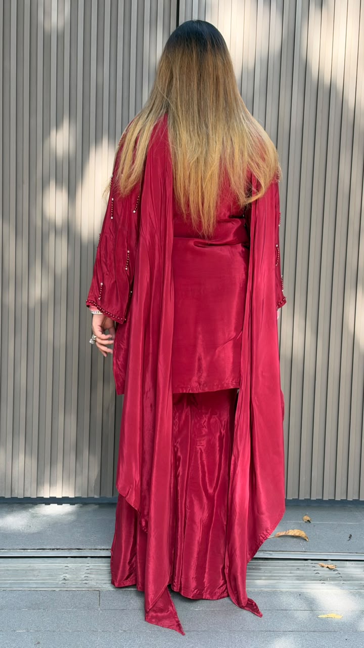 Prachi Crepe Designer Suit Set- Maroon