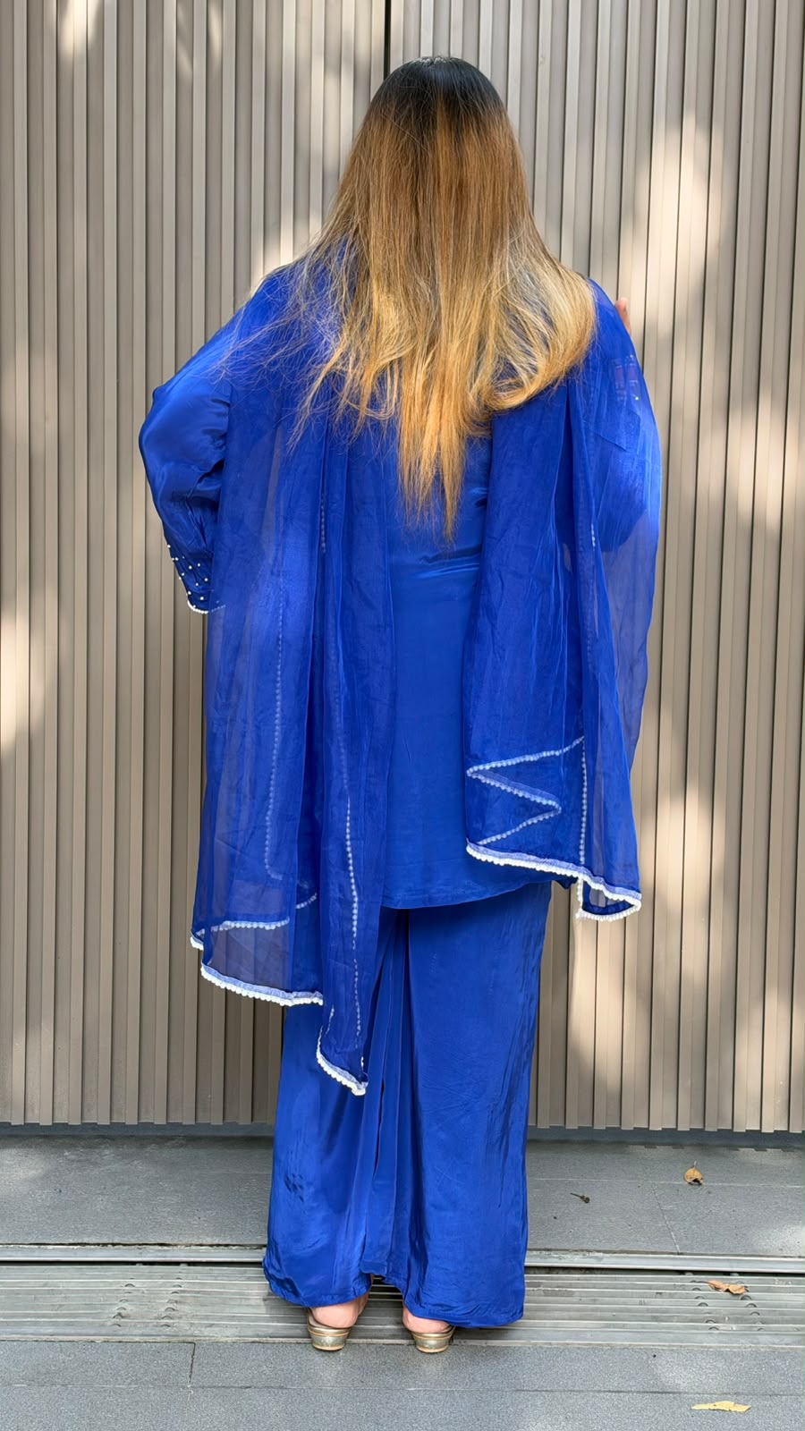 Shikha Crepe Suit Set- Blue, Red