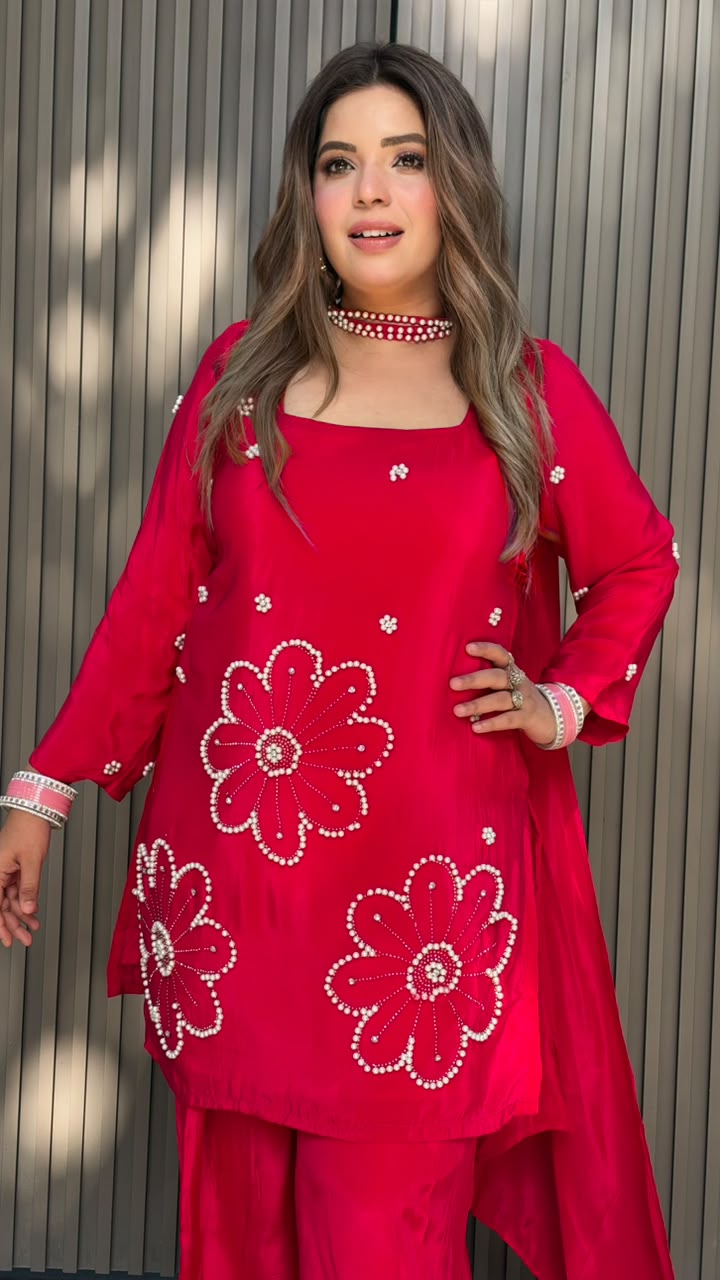 Smriti Crepe Suit Set- Pink, Orange