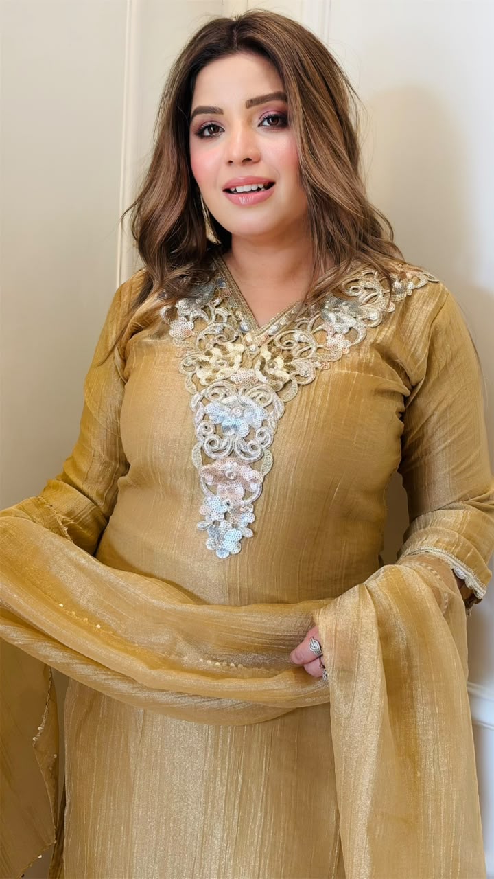 Swara Salsa Suit Set- Beige, Green