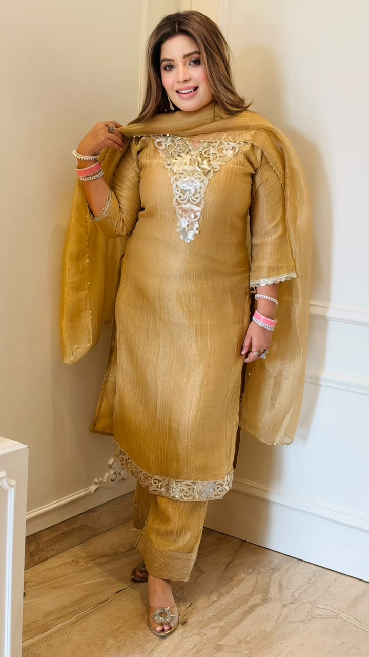 Swara Salsa Suit Set- Beige, Green