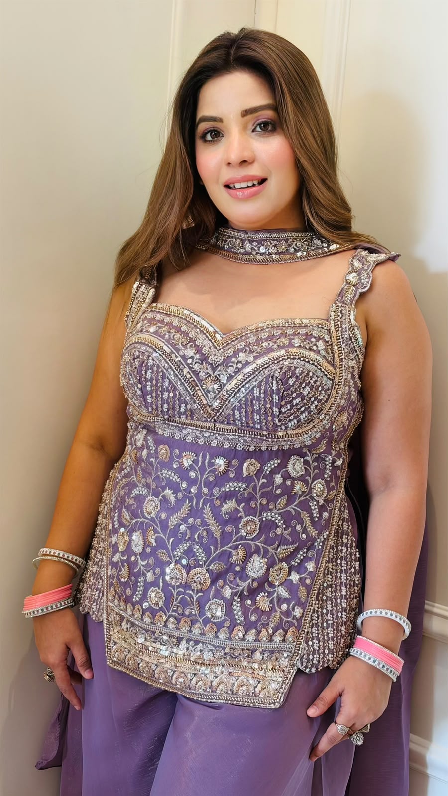 Tamanna Indo-Western Partywear Dress- Pink, Gray, Lavender