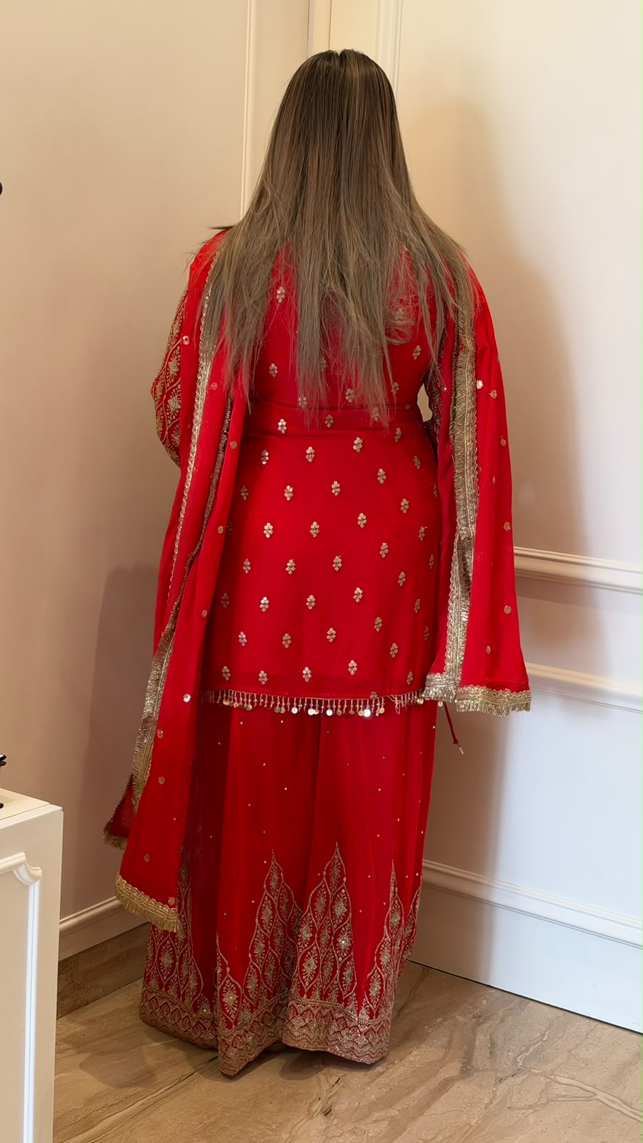 Tanuja Georgette Sharara Suit Set- Red