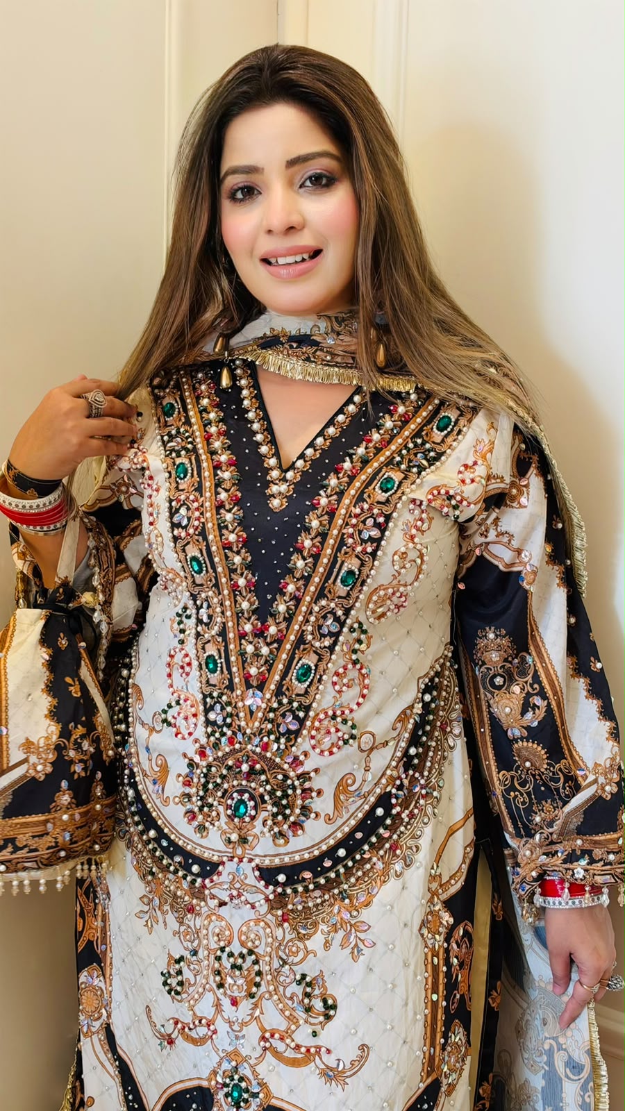 Trupti Crepe Digital Print Suit Set- Beige