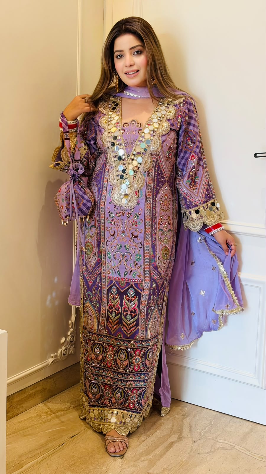 Urmi Firaan Suit Set- Lavender, Pink