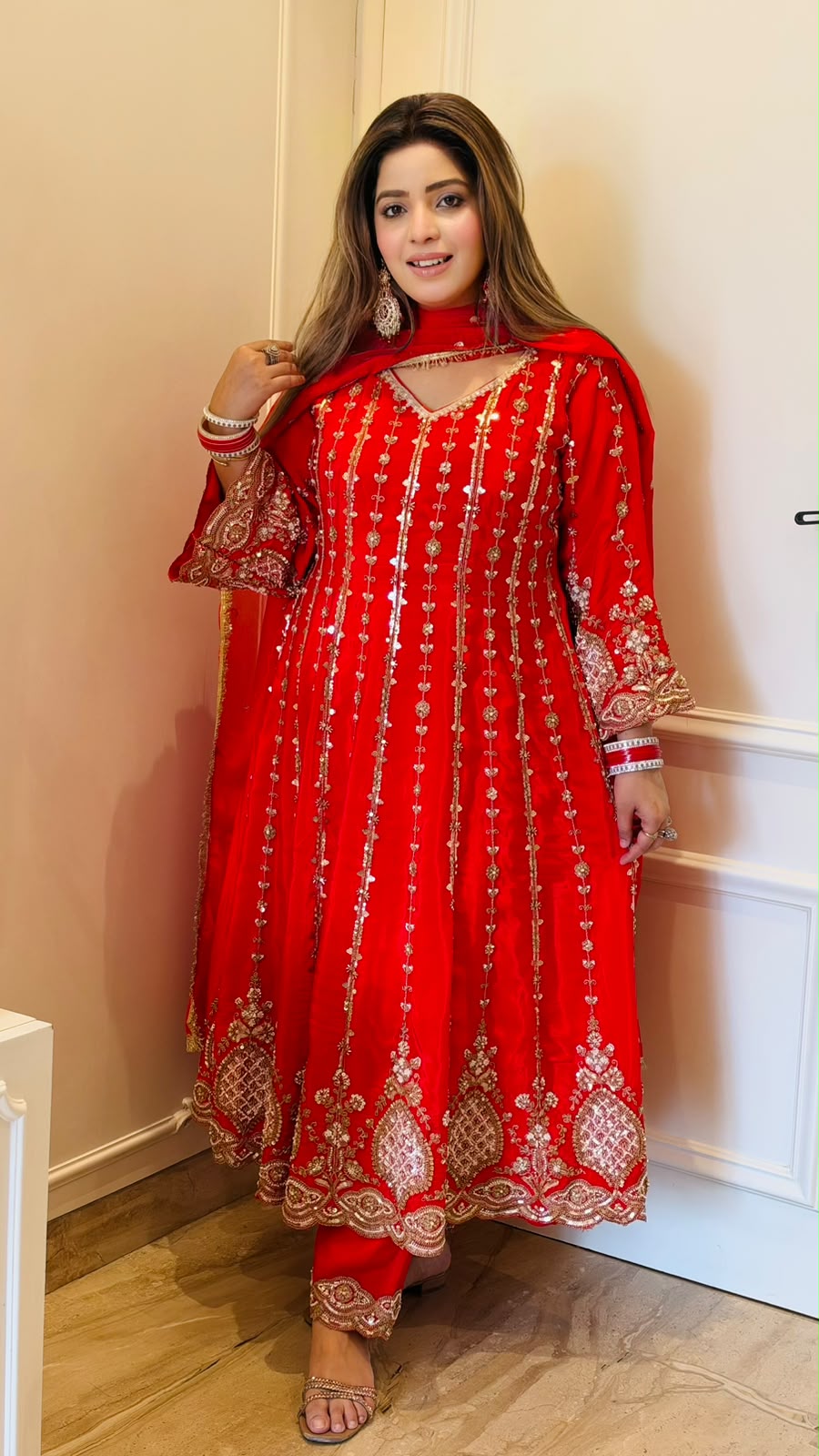 Vaishnavi Crepe Anarkali Suit Set- Red