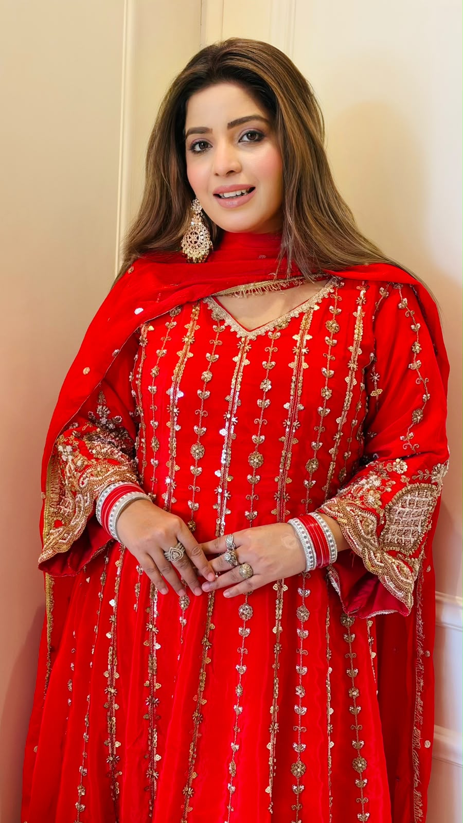 Vaishnavi Crepe Anarkali Suit Set- Red