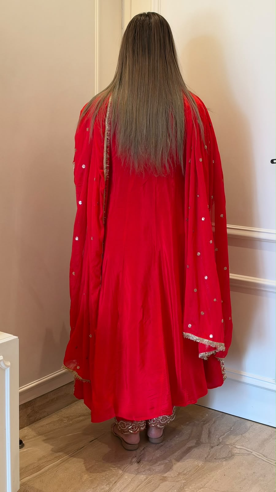 Vaishnavi Crepe Anarkali Suit Set- Red