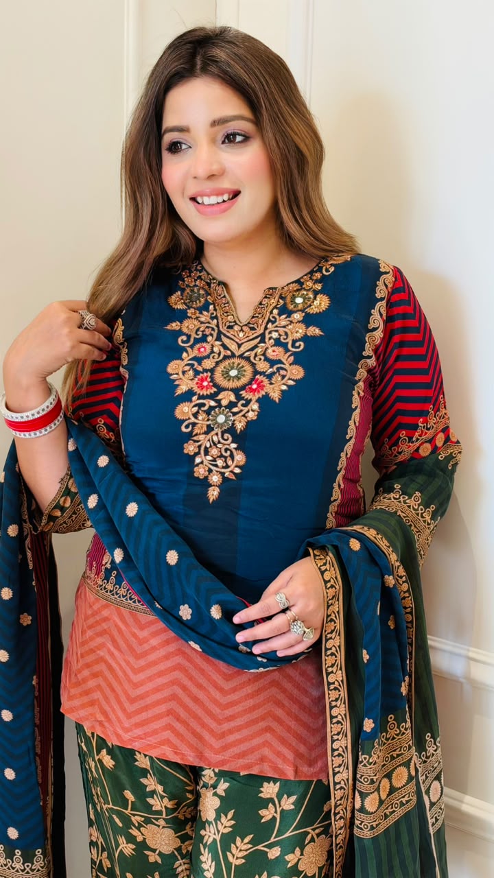 Anurati Crepe Digital Print Suit-Multicolor