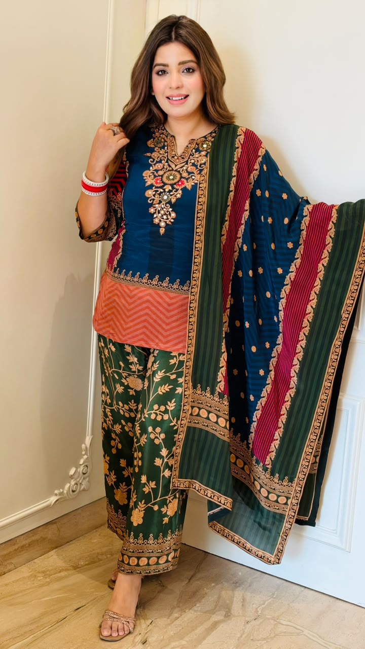Anurati Crepe Digital Print Suit-Multicolor