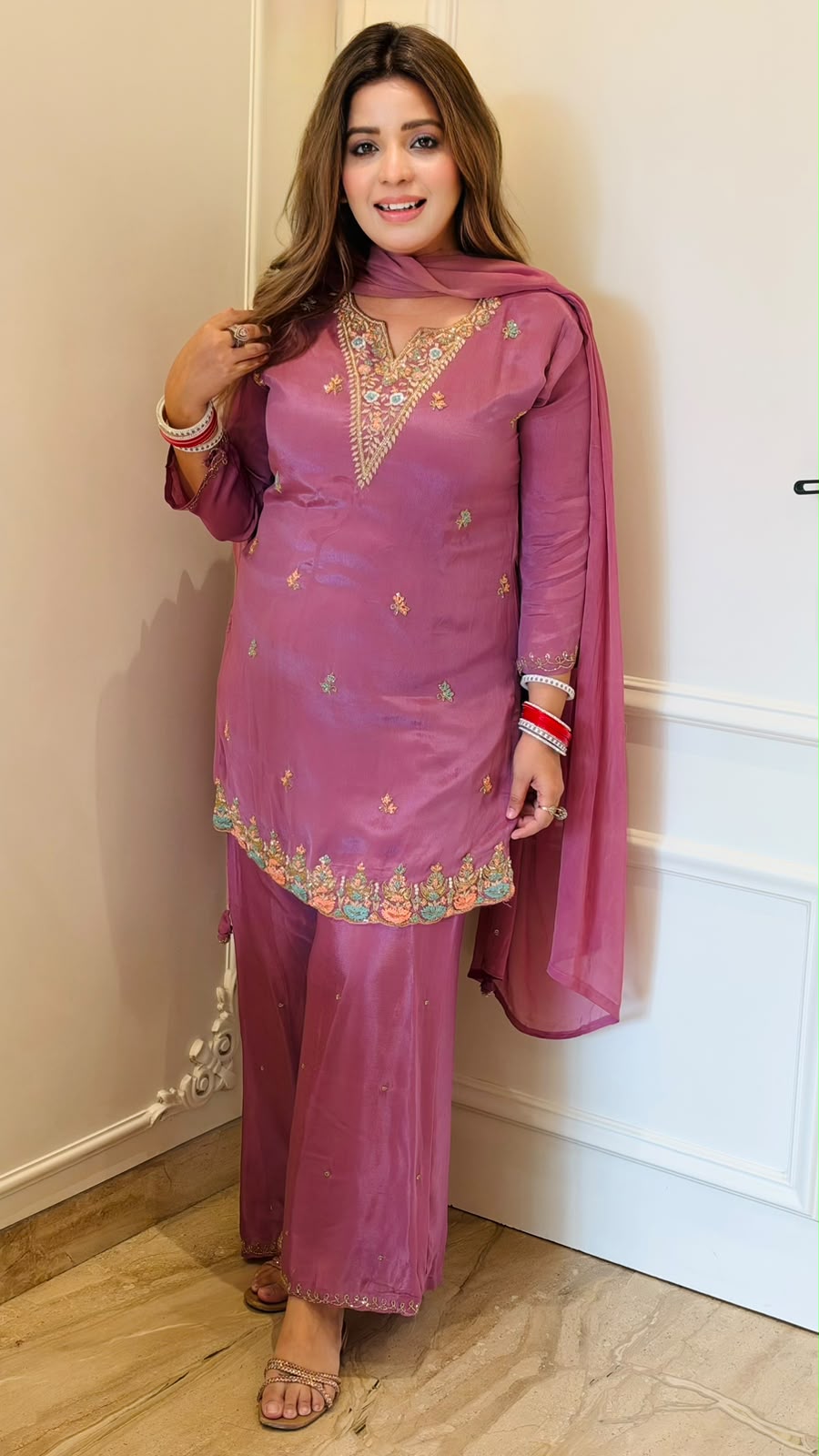 Ipshita Viscose Georgette Suit Set- Lavender