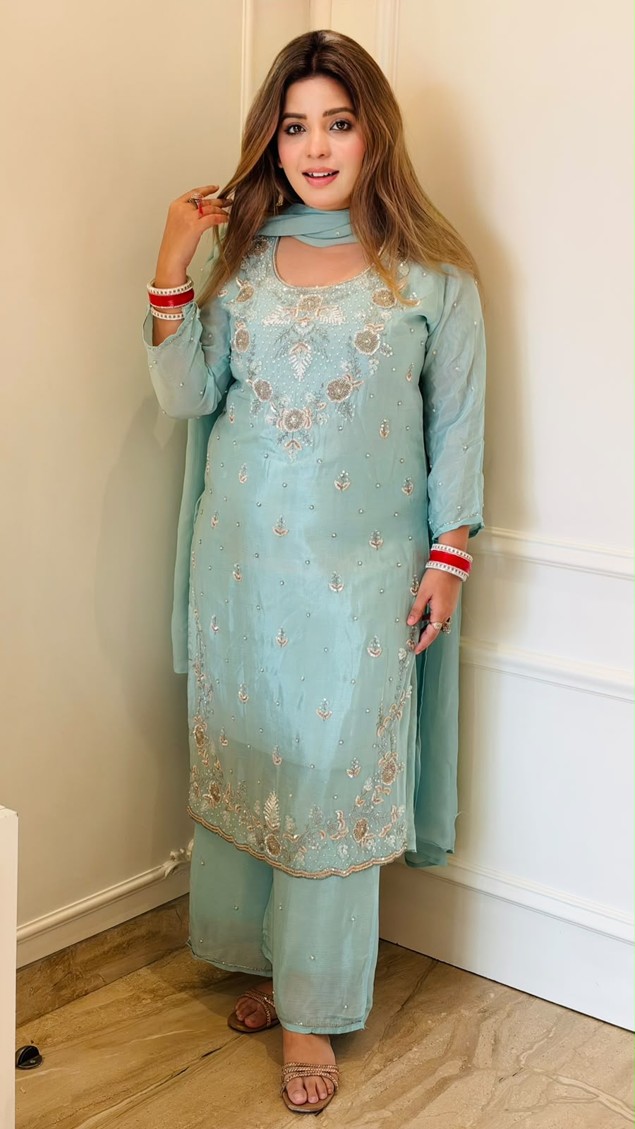 Ishmita Viscose Georgette Suit Set- Blue