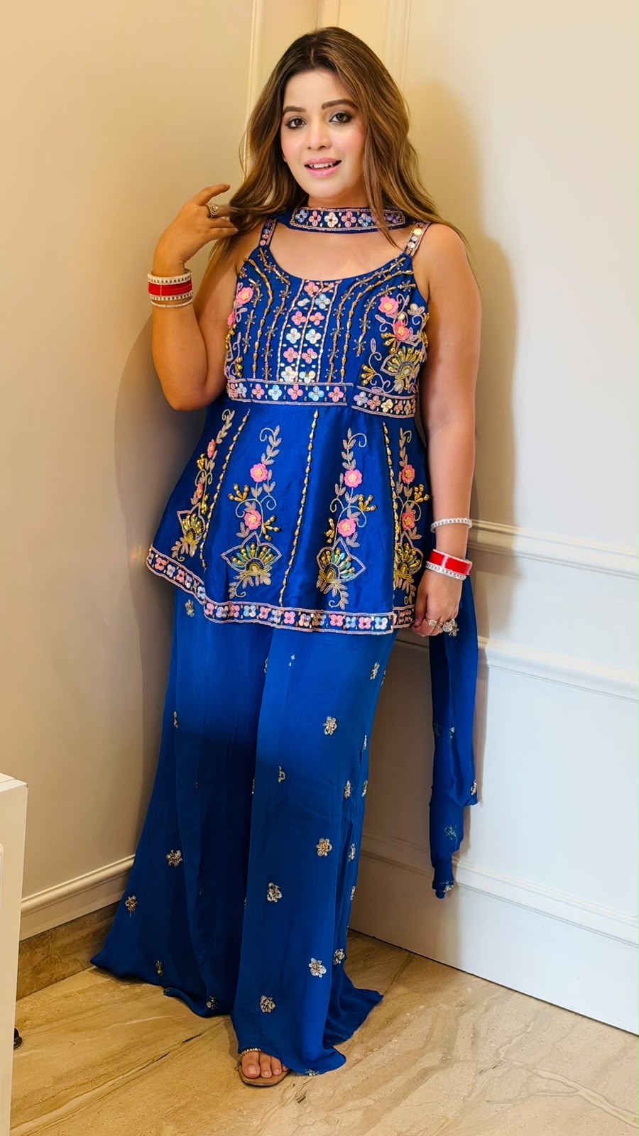 Sohini Chinnon Indo-Western Set- Blue, Yellow, Pink