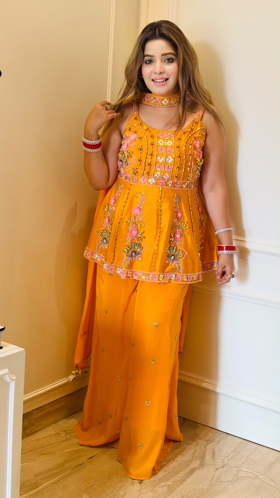 Sohini Chinnon Indo-Western Set- Blue, Yellow, Pink
