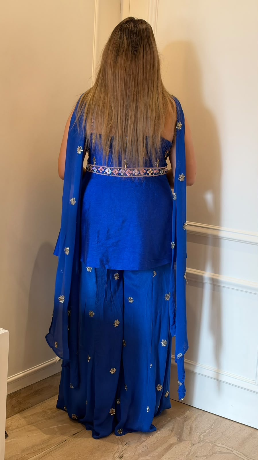 Sohini Chinnon Indo-Western Set- Blue, Yellow, Pink
