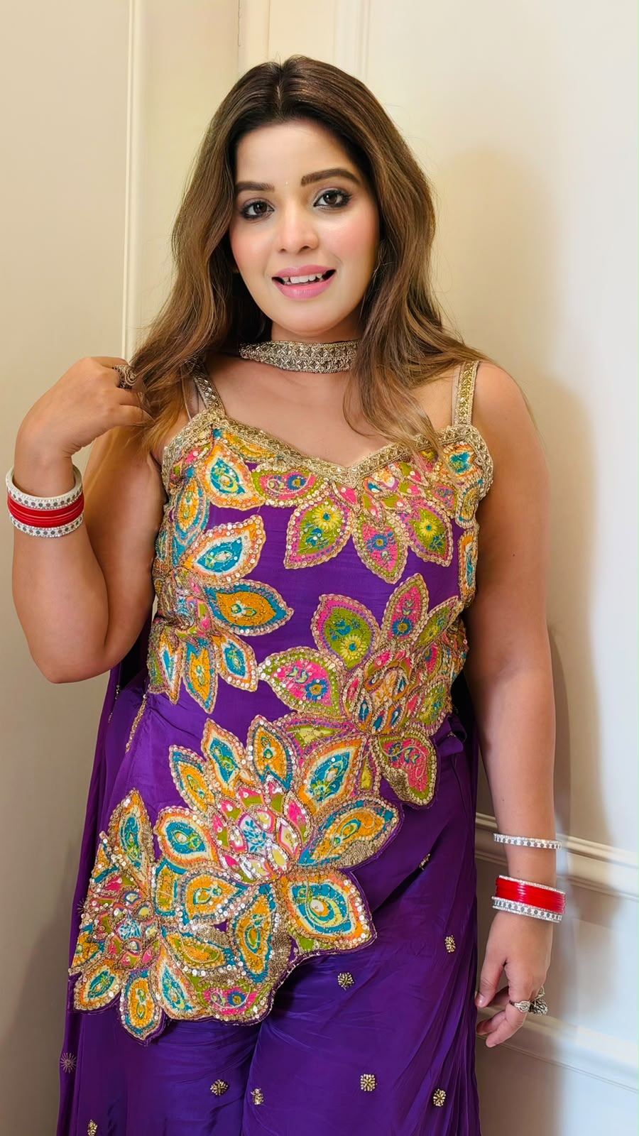 Sreya Chinnon Indo-Designer Cut Set- Purple, Orange