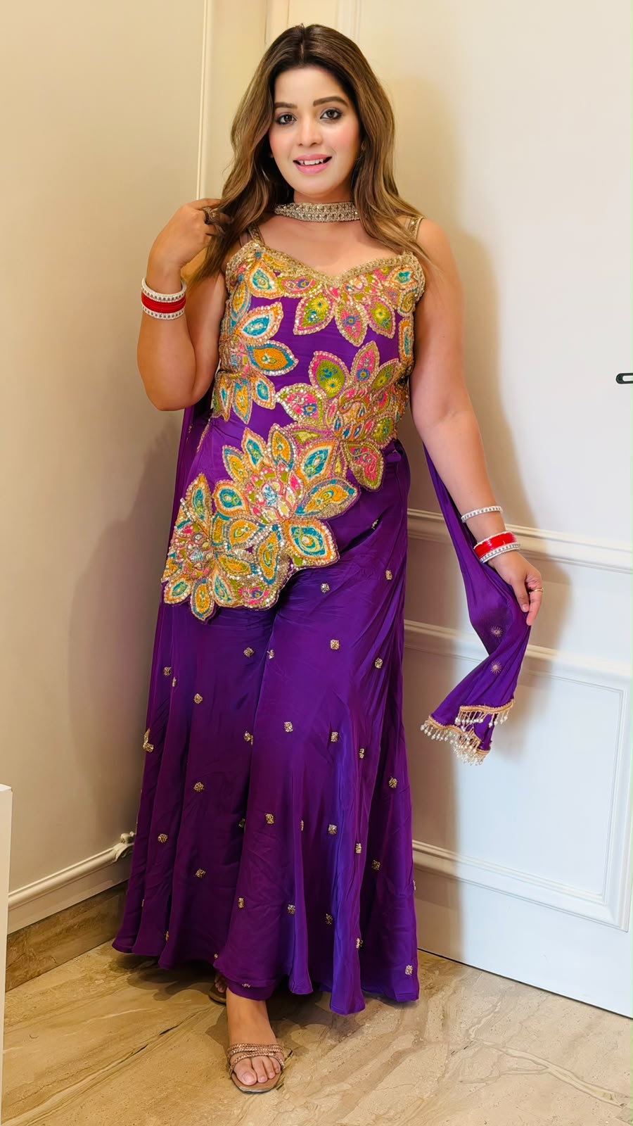 Sreya Chinnon Indo-Designer Cut Set- Purple, Orange