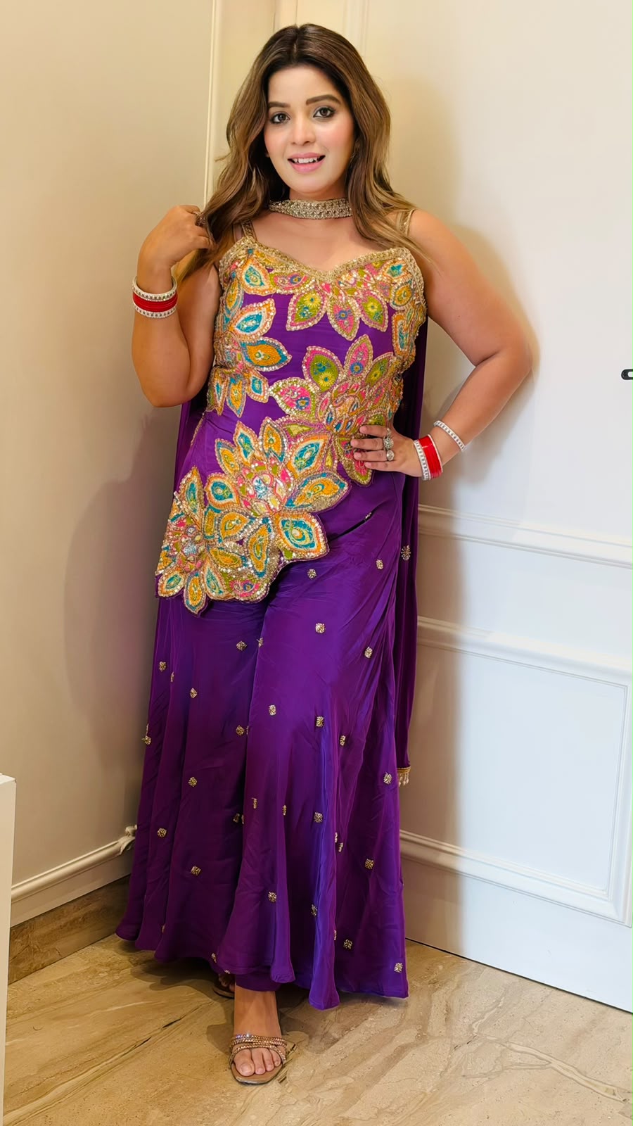 Sreya Chinnon Indo-Designer Cut Set- Purple, Orange