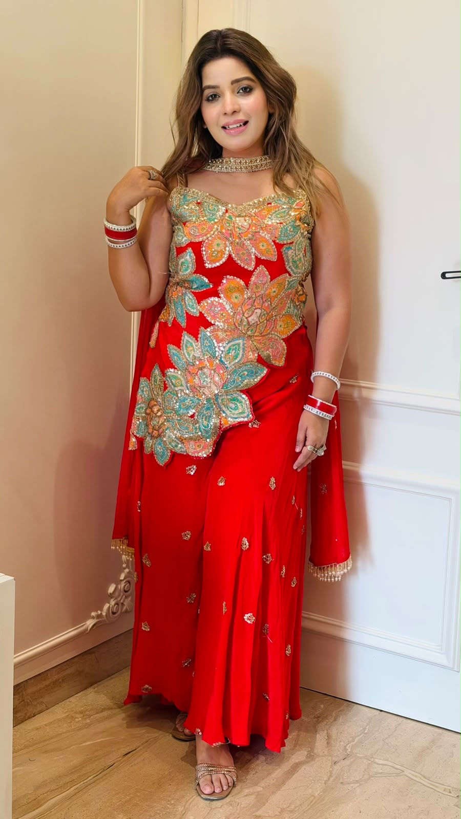 Sreya Chinnon Indo-Designer Cut Set- Purple, Orange