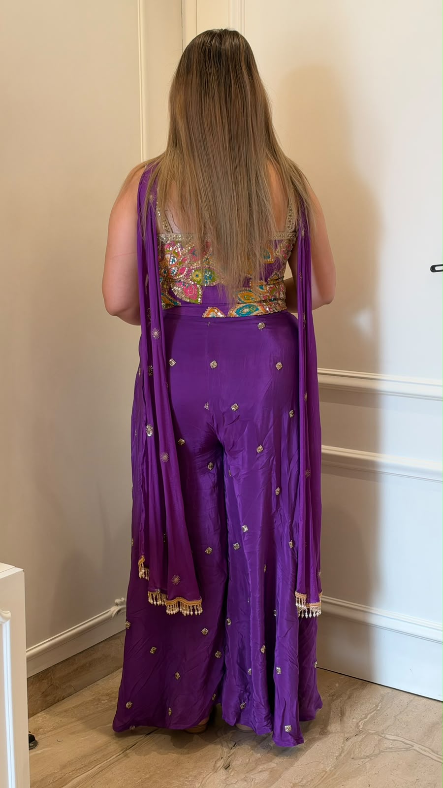 Sreya Chinnon Indo-Designer Cut Set- Purple, Orange