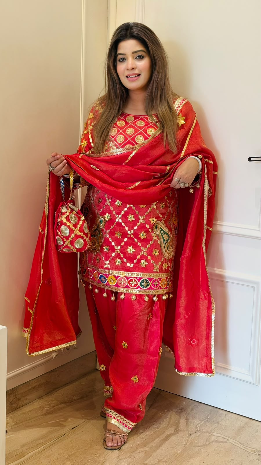 Zeenat Shimmer Farshi Suit Set- Maroon, Pink, Beige