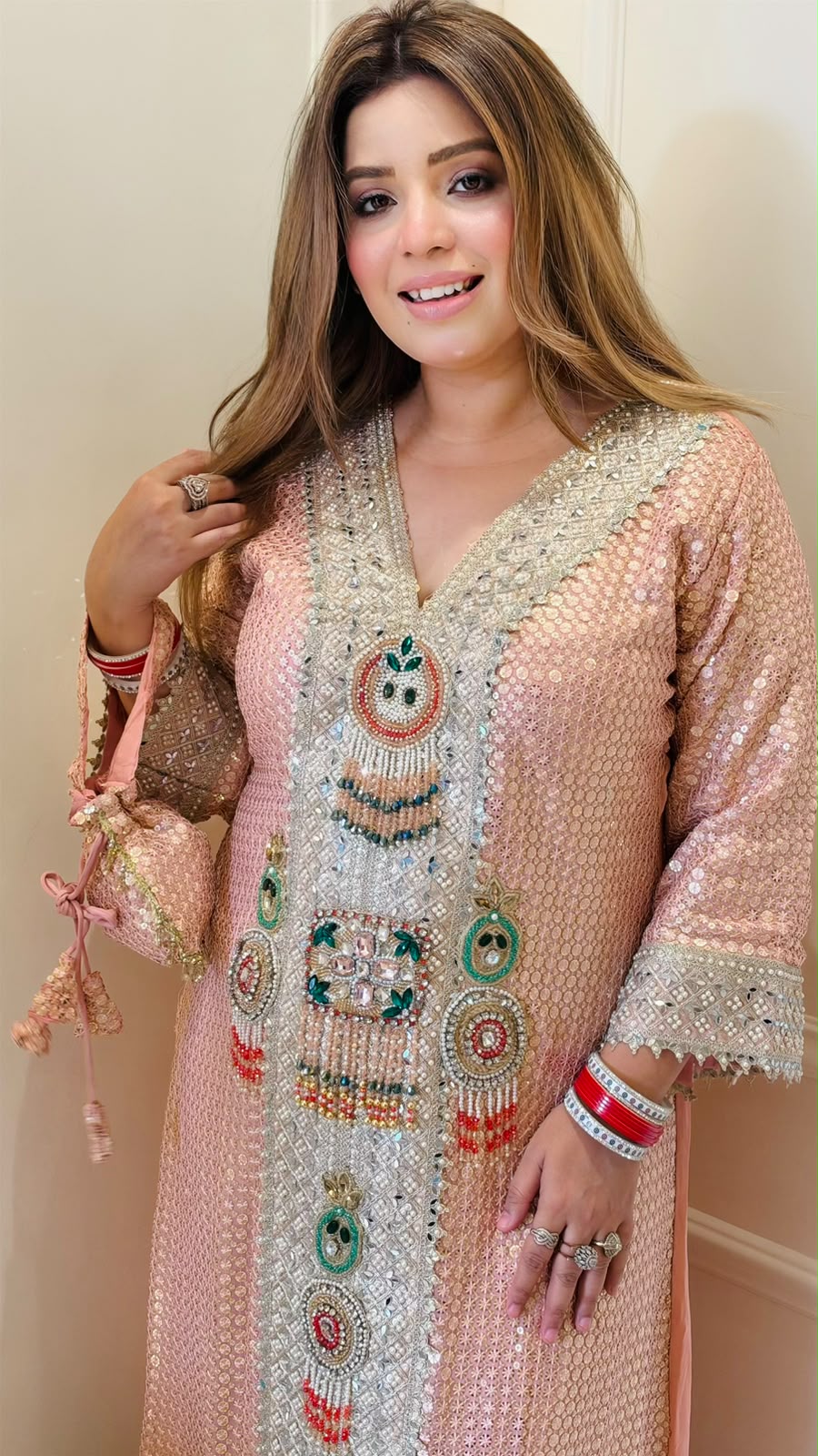 Anviti Shimmer Slit-Cut Firaan- Pink