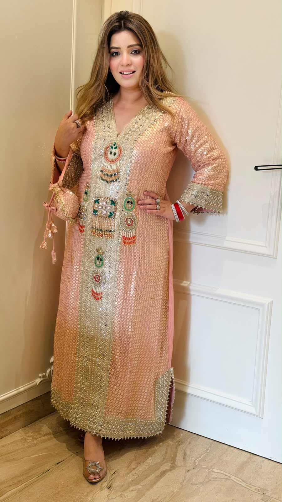 Anviti Shimmer Slit-Cut Firaan- Pink