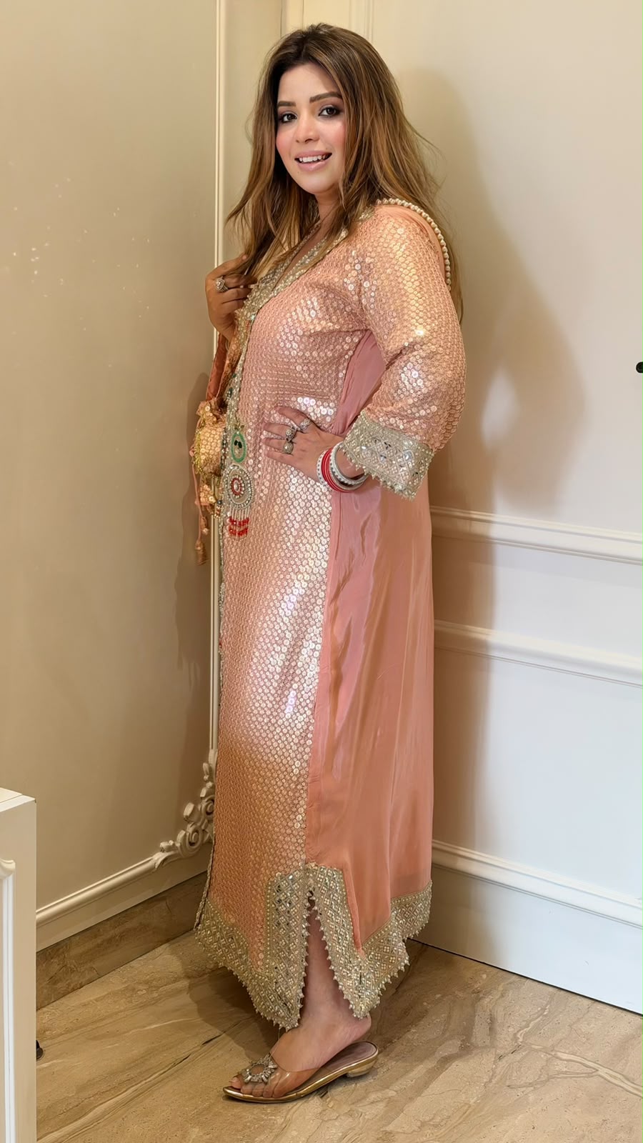 Anviti Shimmer Slit-Cut Firaan- Pink